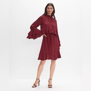 Melanie Lyne Burgundy Ruffle Dress